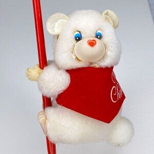 Vintage Curtain Pencil Hugger Gripper White Bear Merry Christmas Red Vest Hearts
